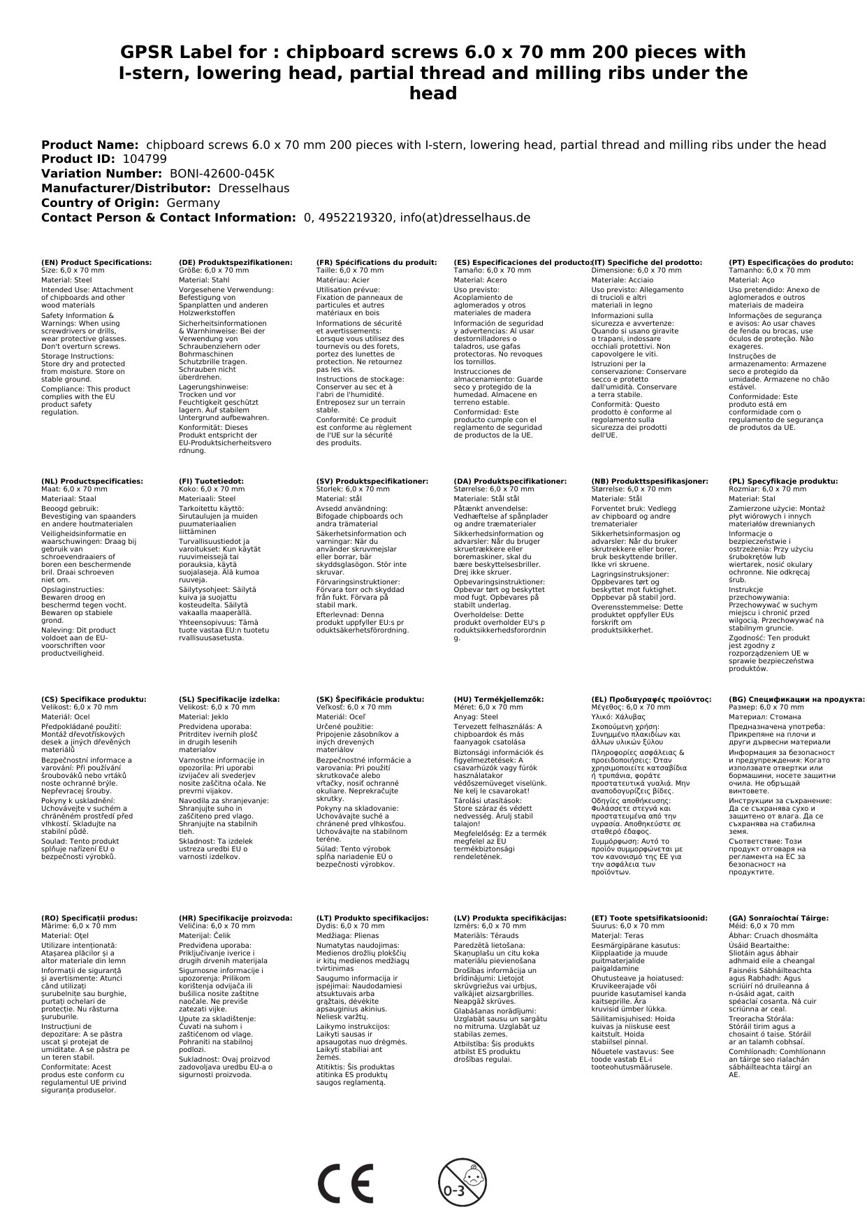 Spanplattenschrauben 6,0 x 70 mm 200 Stück mit I-Stern, Senkkopf, Teilgewinde und Fräsrippen unter dem Kopf