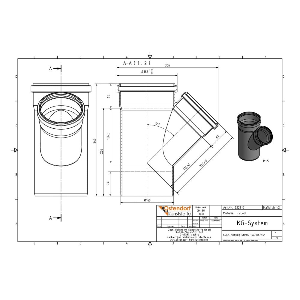 KGEA Abzweig DN/OD 160/125   45 Grad