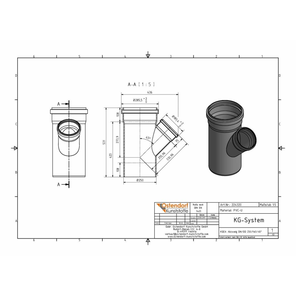 KGEA Abzweig DN/OD 250/160   45 Grad