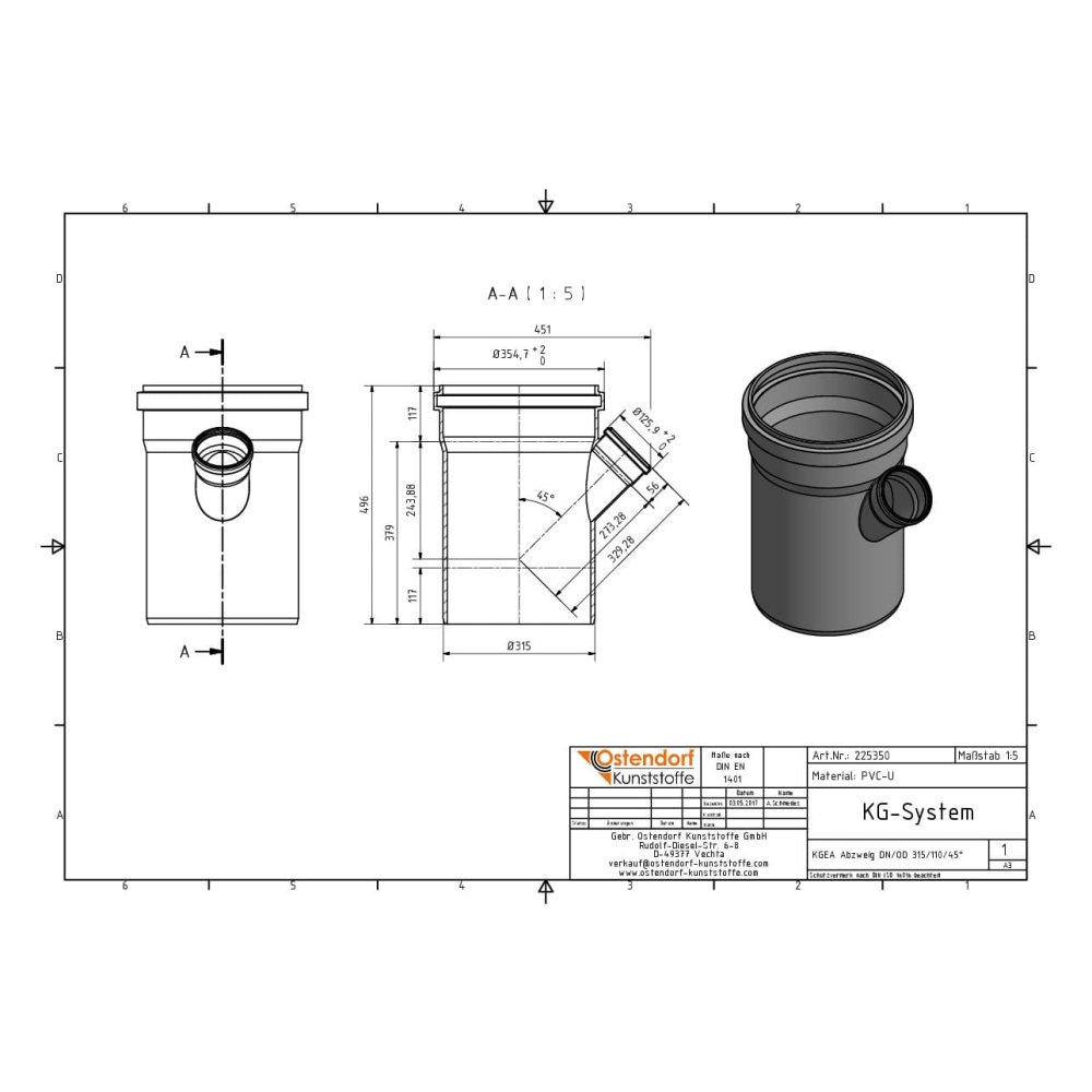 KGEA Abzweig DN/OD 315/110   45 Grad