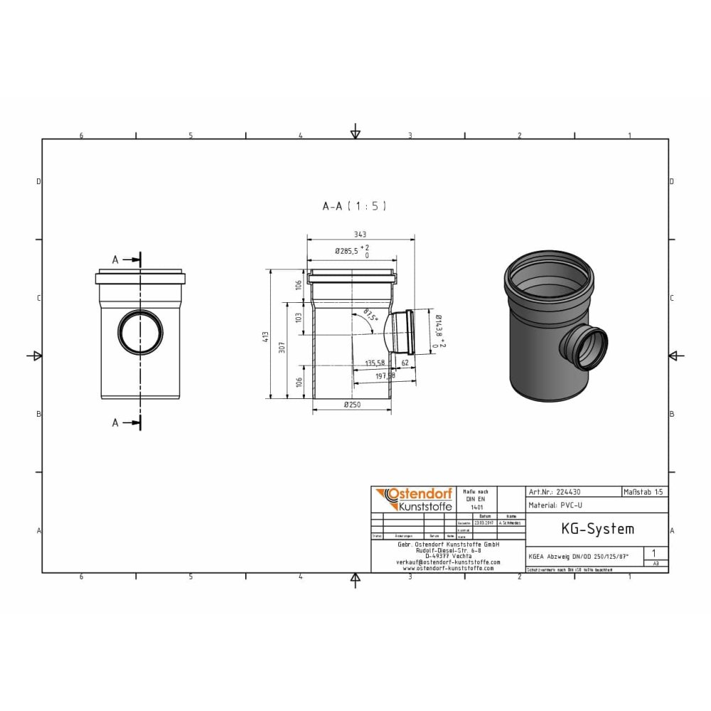 KGEA Abzweig DN/OD 250/125   87 Grad