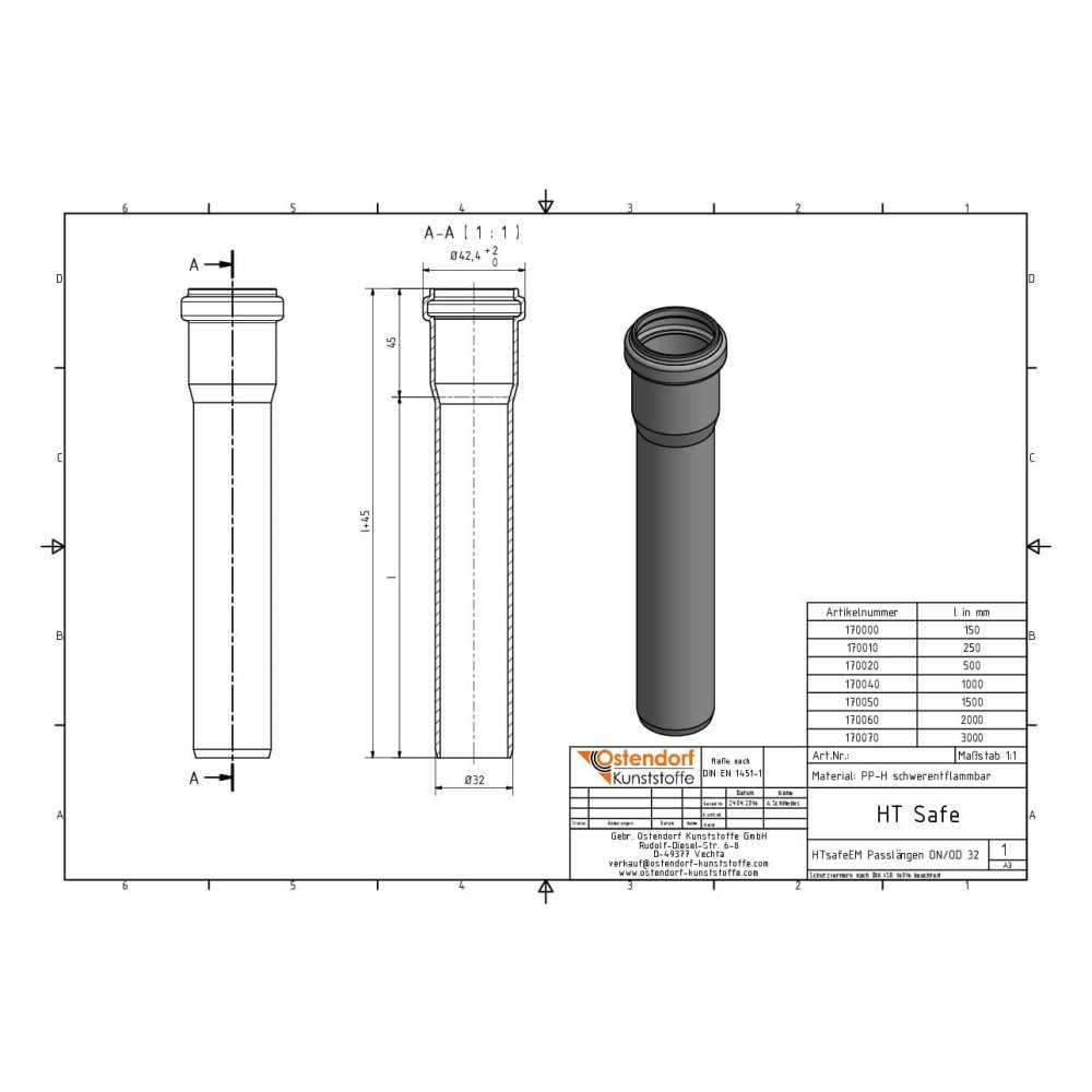 HTsafeEM DN/OD 32 x 500 mm