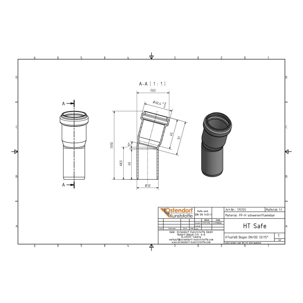 HTsafeB Bogen DN/OD 32    15 Grad