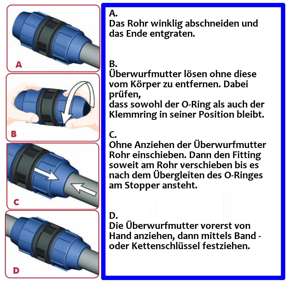 PP PE Rohr Verschraubung T-Stück 3 Verschraubungen 20 x 20 x 20