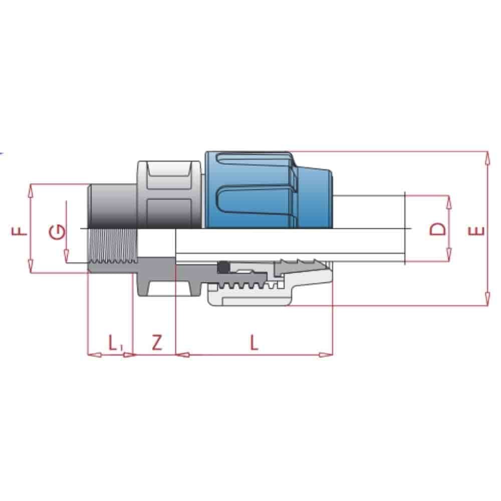 PP PE Rohr Verschraubung Kupplung 20 x 1/2" IG