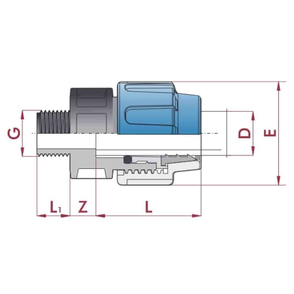 PP PE Rohr Verschraubung Kupplung 25 x 3/4" AG