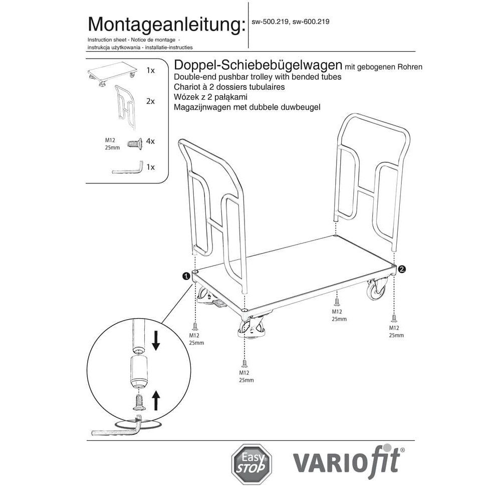 Doppel-Schiebebügelwagen 250 kg Typ M + EasySTOP