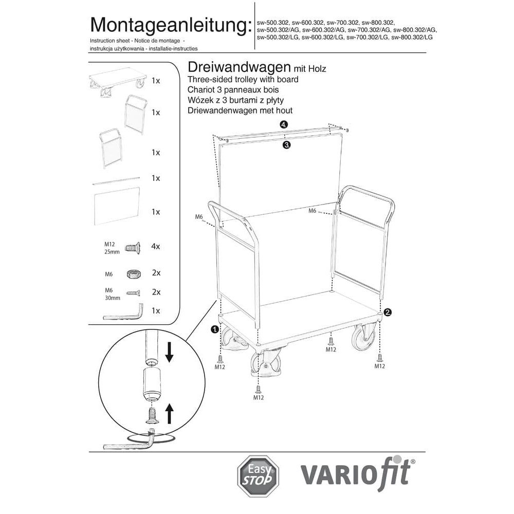 Dreiwandwagen 500 kg Typ L + EasySTOP