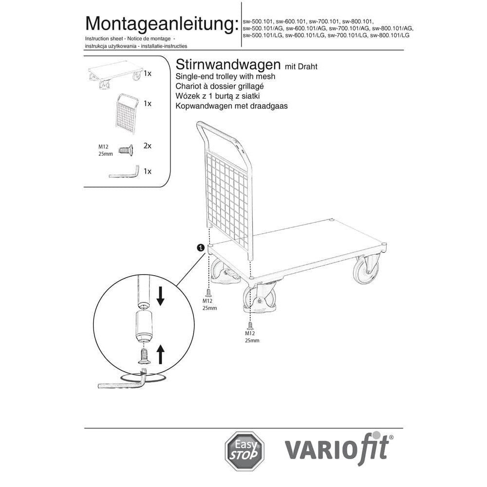 Drahtgitter Stirnwandwagen 500 kg Typ L + EasySTOP