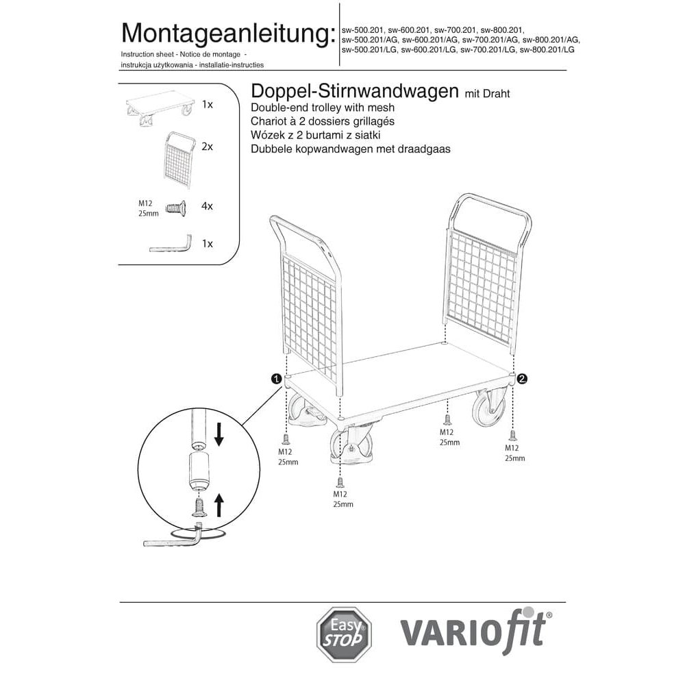 Doppel-Drahtgitter Stirnwandwagen 400 kg Typ S + EasySTOP