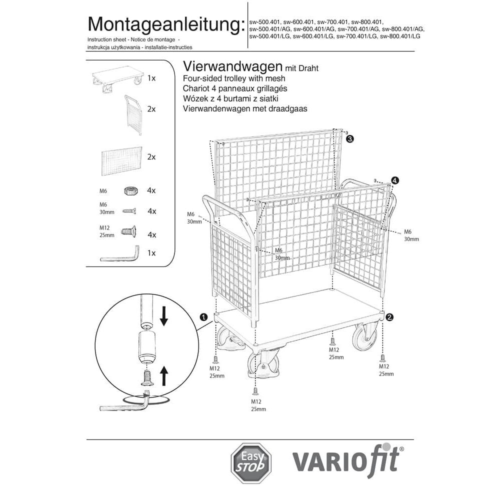 Drahtgitter Vierwandwagen 400 kg Typ S + EasySTOP