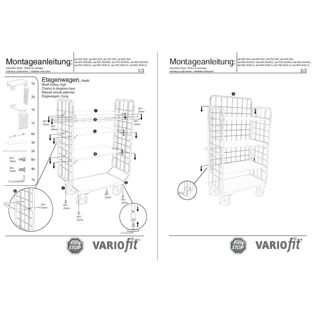 Paket-Dreiwandwagen hoch mit 4 Böden 500 kg Typ XL + EasySTOP