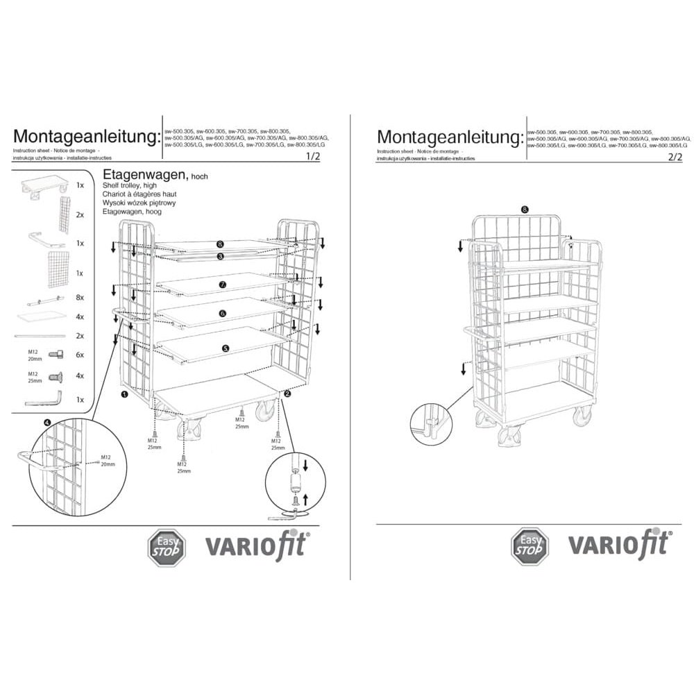 Paket-Dreiwandwagen hoch mit 5 Böden 500 kg Typ XL + EasySTOP