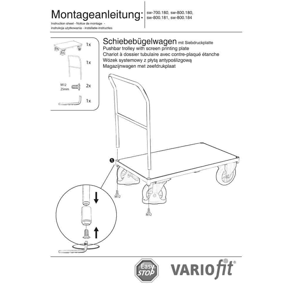 Schiebebügelwagen 1000 kg Typ M + EasySTOP