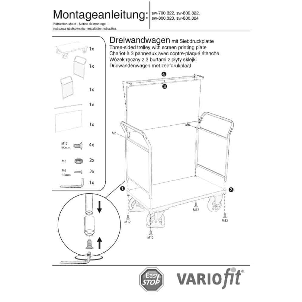 Dreiwandwagen 1000 kg Typ XL + EasySTOP