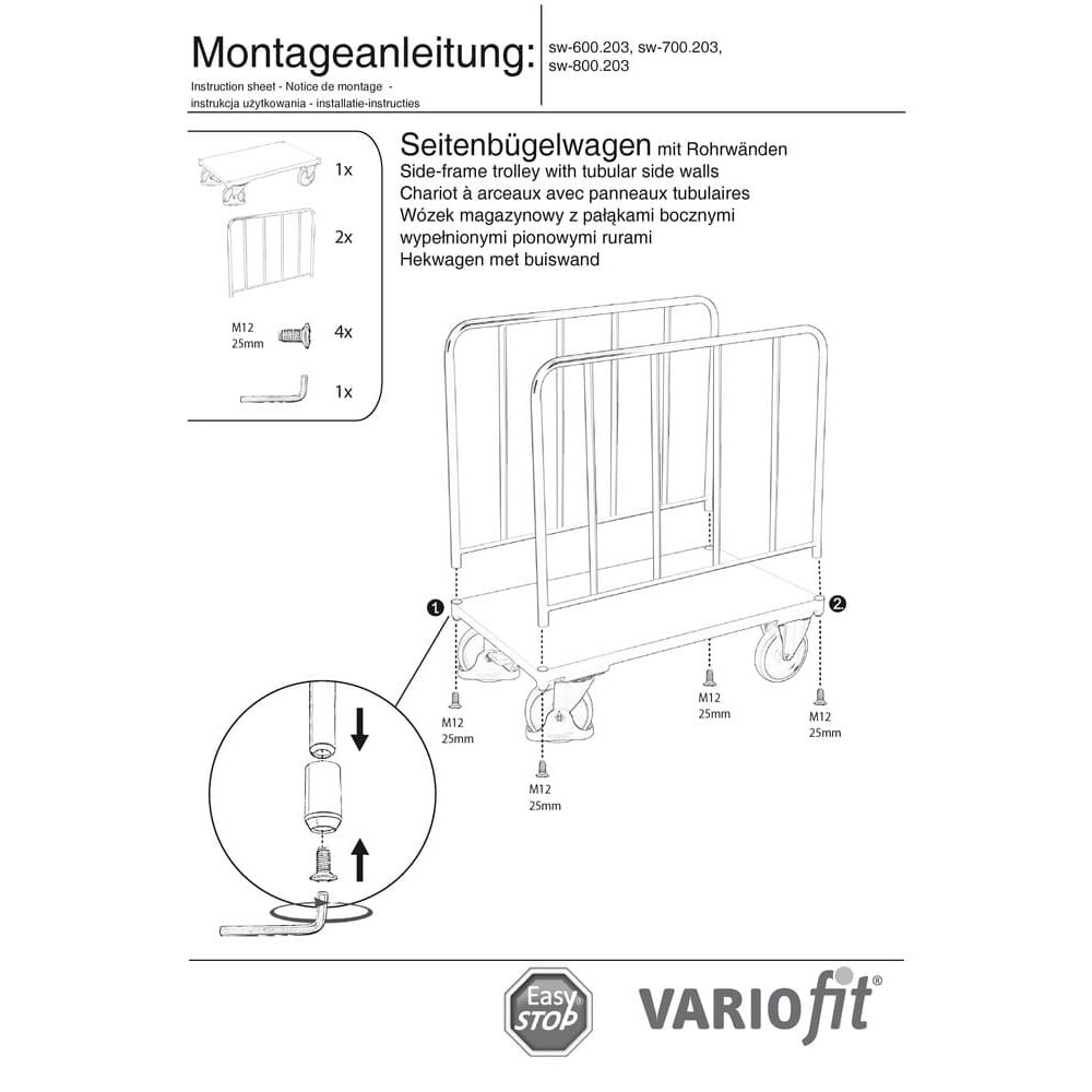 Rohrwand Seitenbügelwagen Typ S + EasySTOP