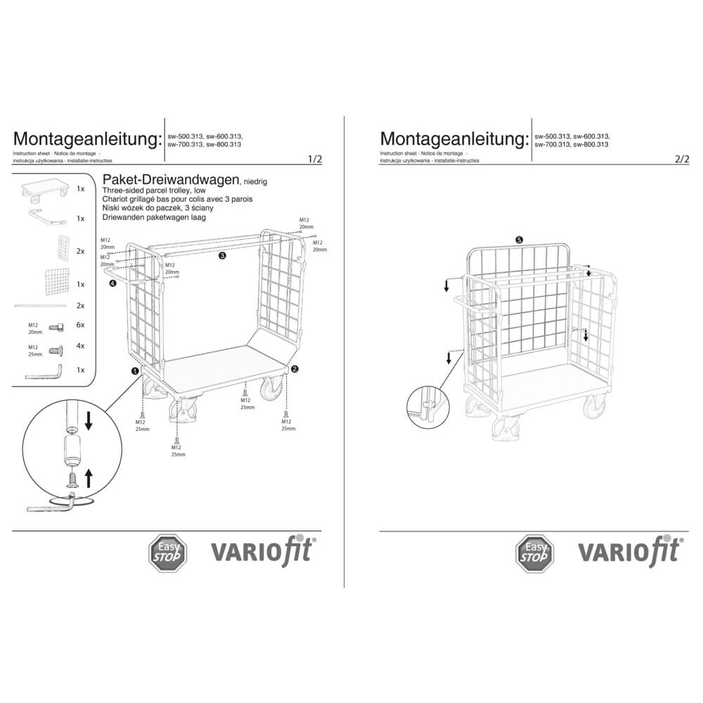 Paket-Dreiwandwagen niedrig Typ S + EasySTOP