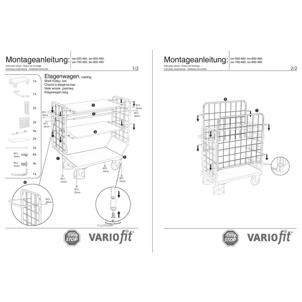 Paket-Vierwandwagen mit 3 Böden Typ XL + EasySTOP