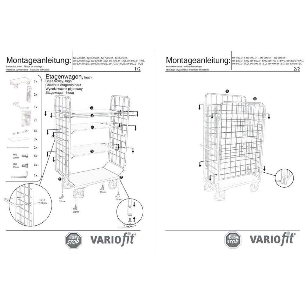 Paket-Vierwandwagen hoch mit 3 Böden Typ L + EasySTOP