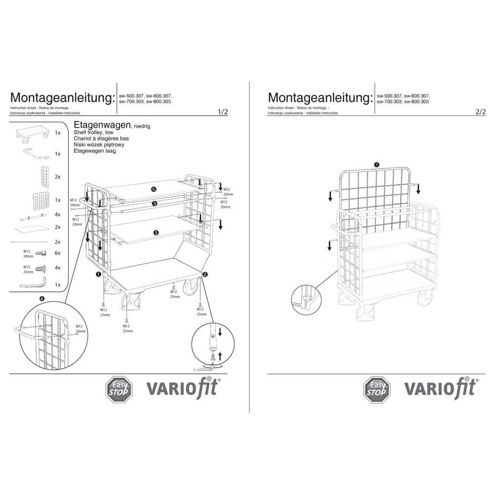 Paket-Dreiwandwagen mit 3 Böden 400 kg Traglast Typ S + EasySTOP