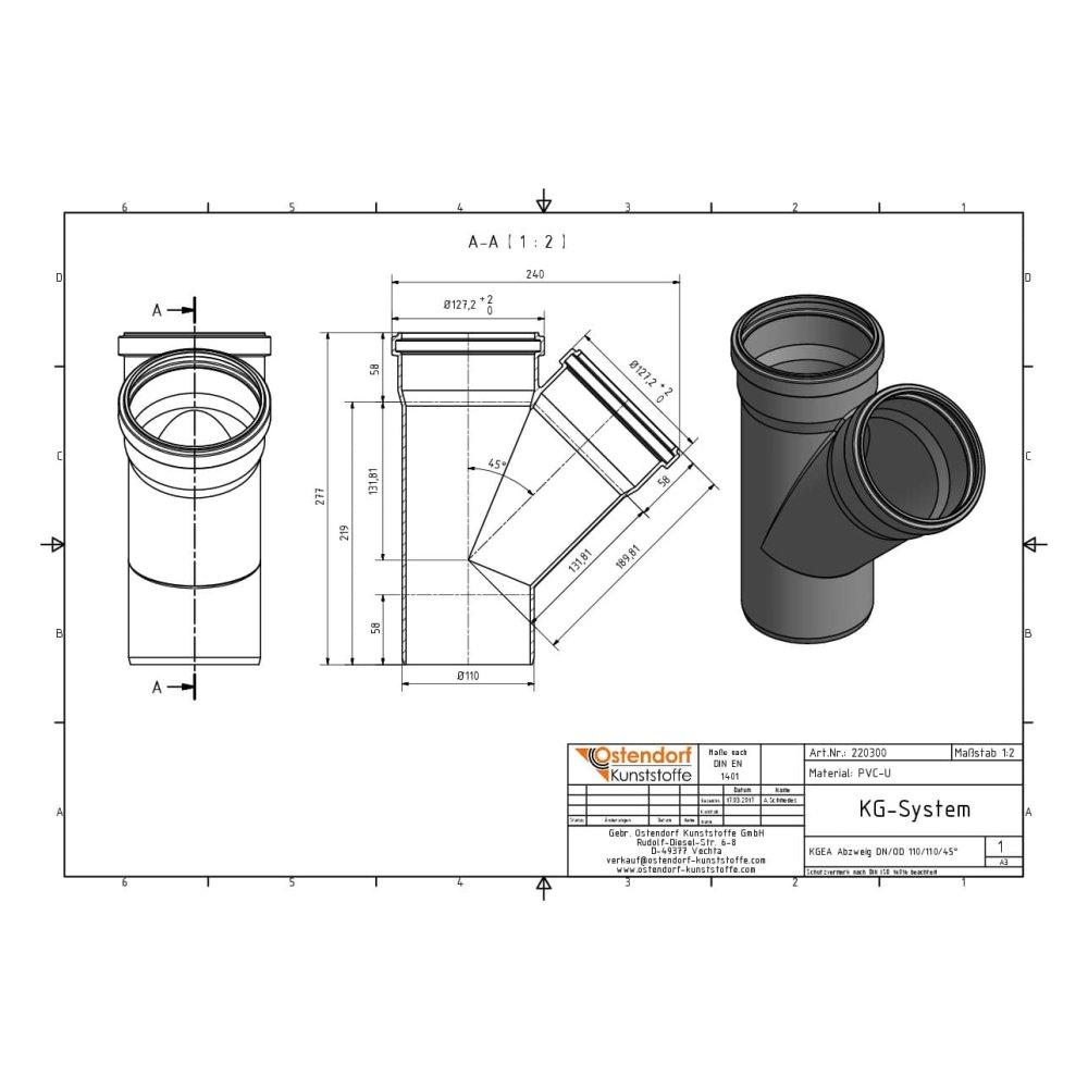 KGEA Abzweig DN/OD 110/110   45 Grad