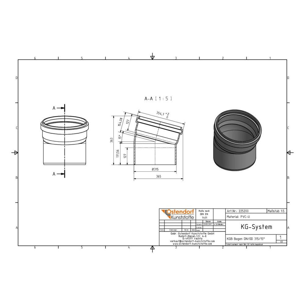 KGB Bogen DN/OD 315   15 Grad