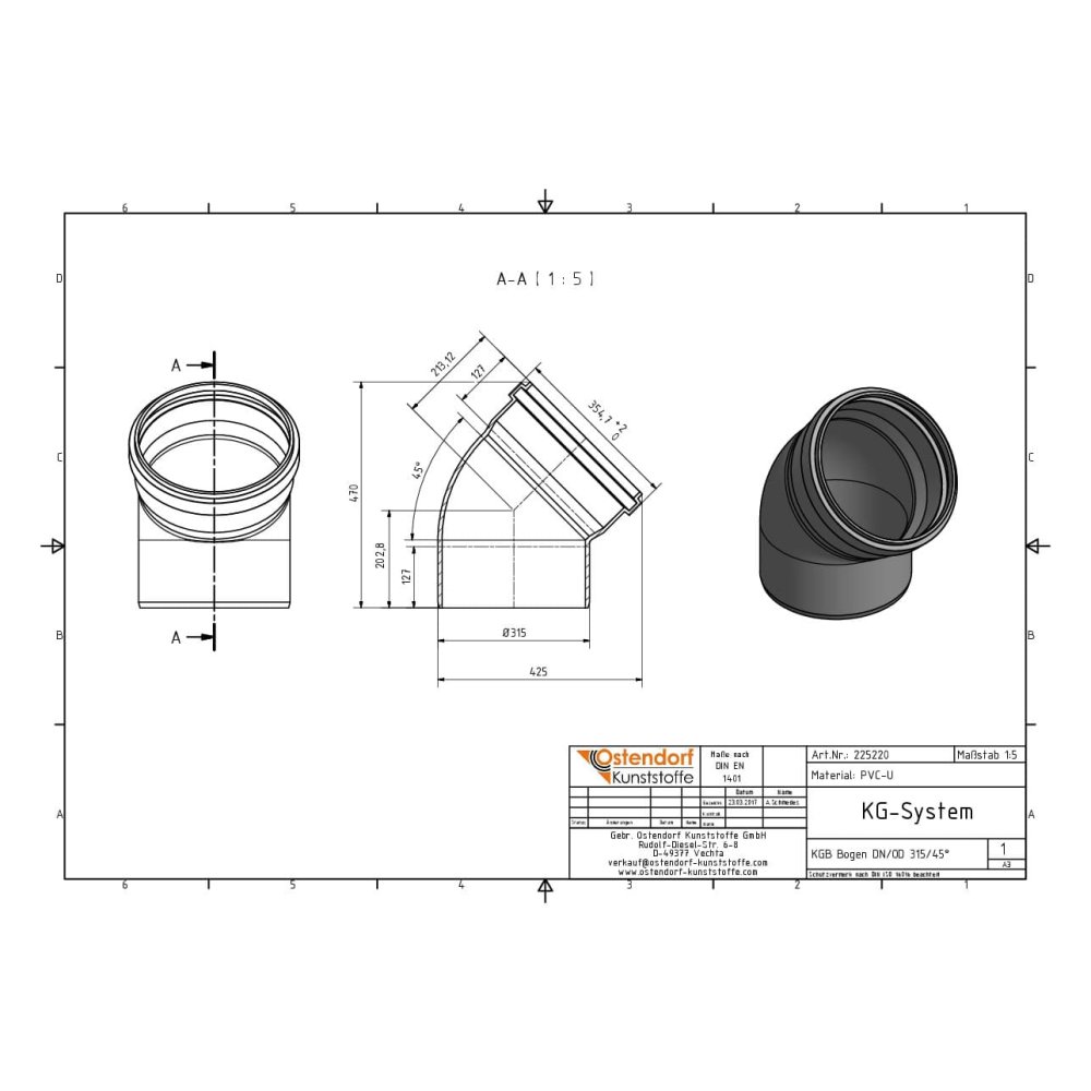 KGB Bogen DN/OD 315   45 Grad