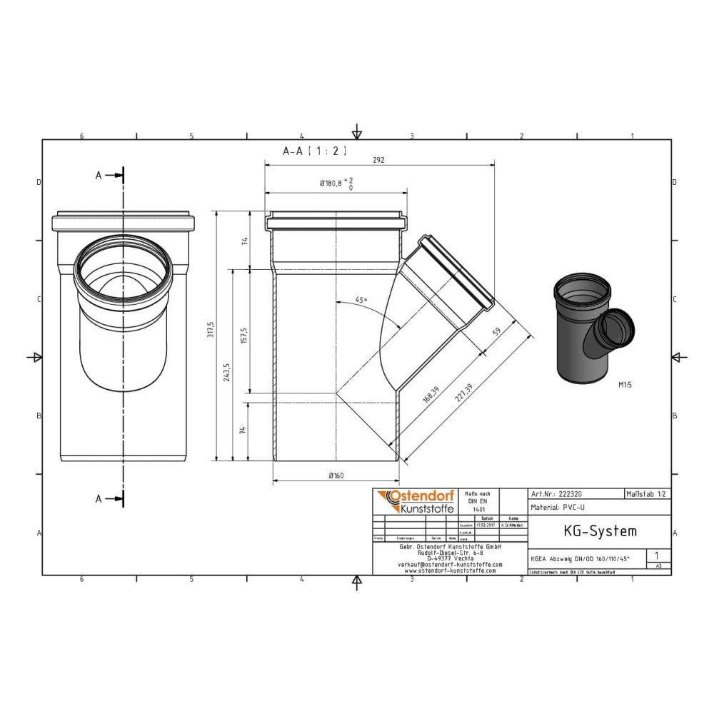 KGEA Abzweig DN/OD 160/110   45 Grad