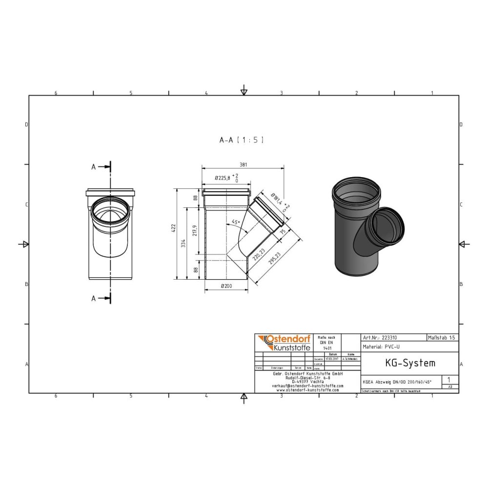 KGEA Abzweig DN/OD 200/160   45 Grad