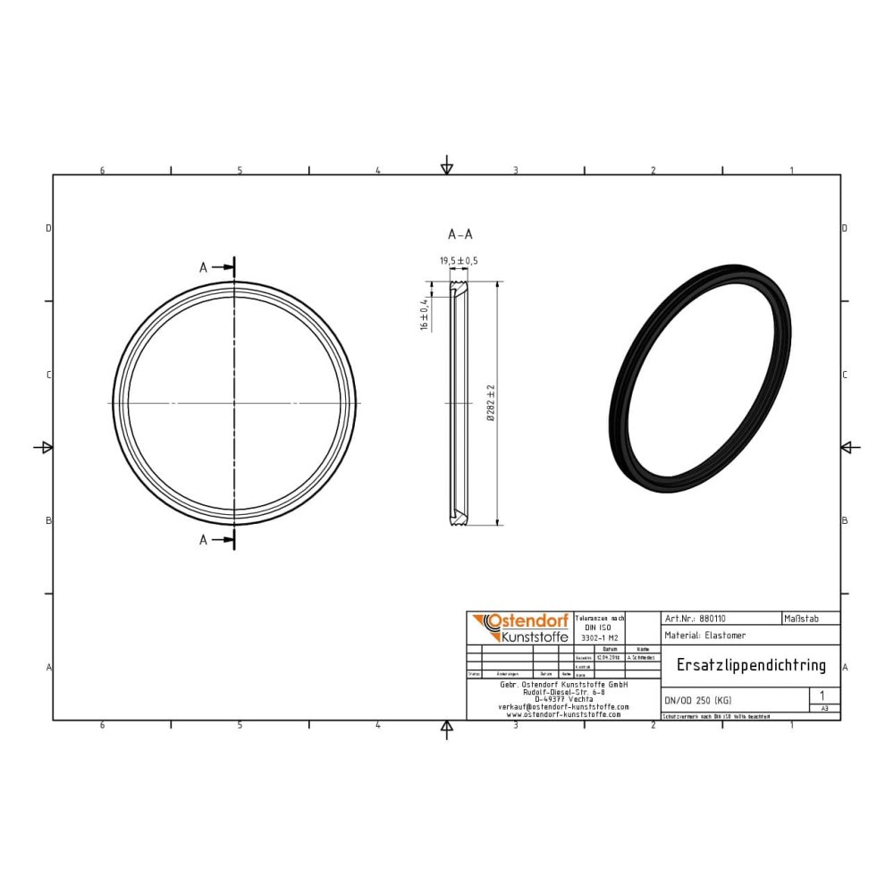 KG Ersatzlippendichtring DN/OD 250 (KG PVC)