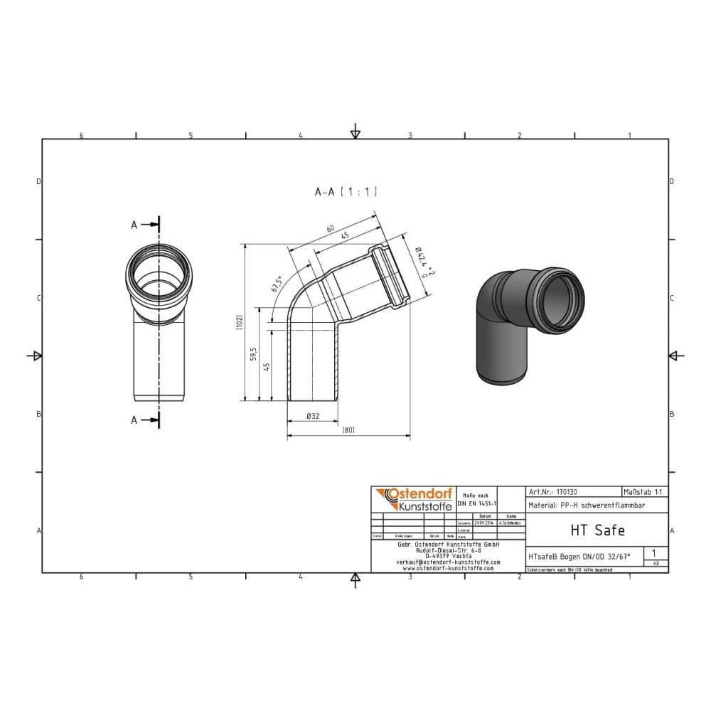 HTsafeB Bogen DN/OD 32    67 Grad