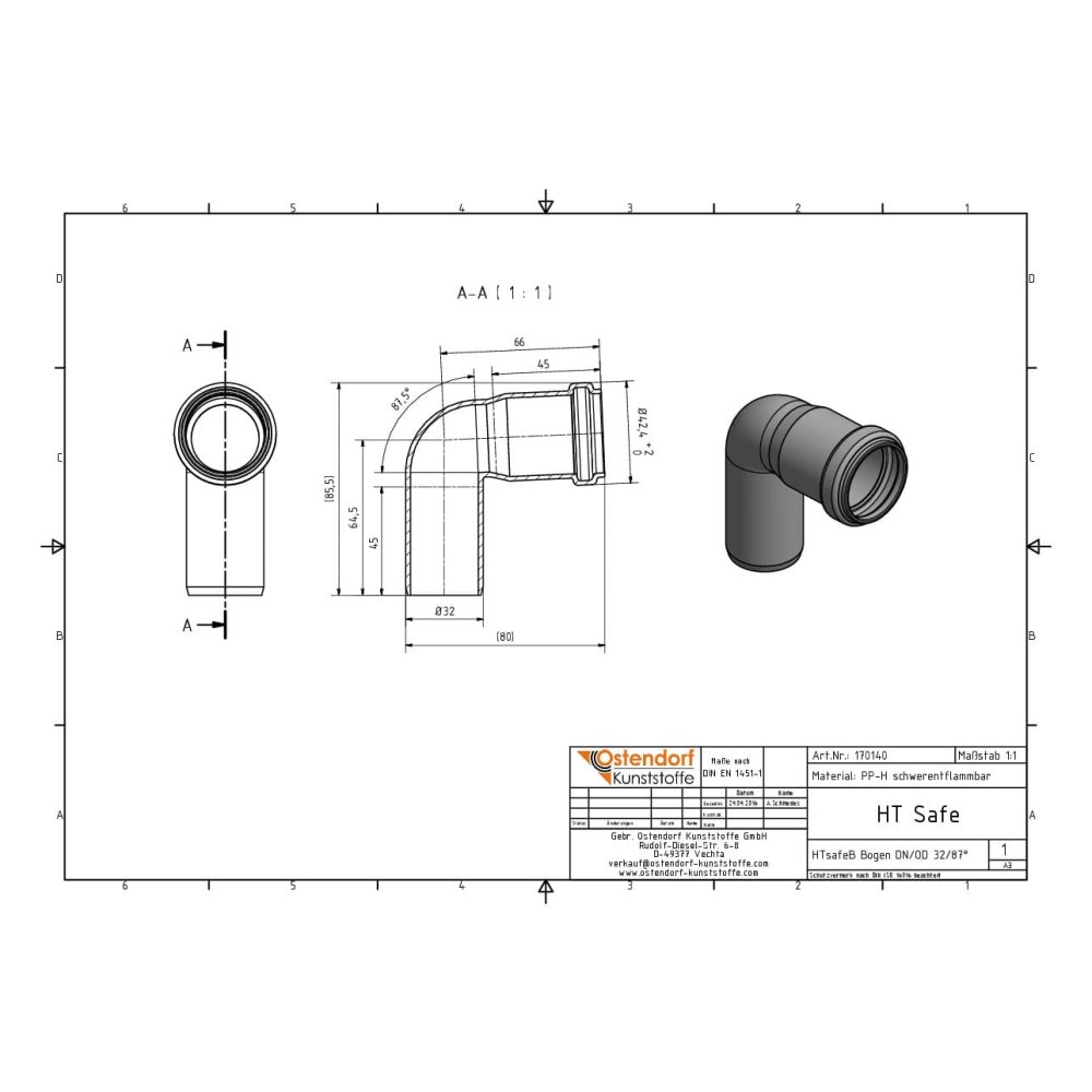 HTsafeB Bogen DN/OD 32    88,5 Grad