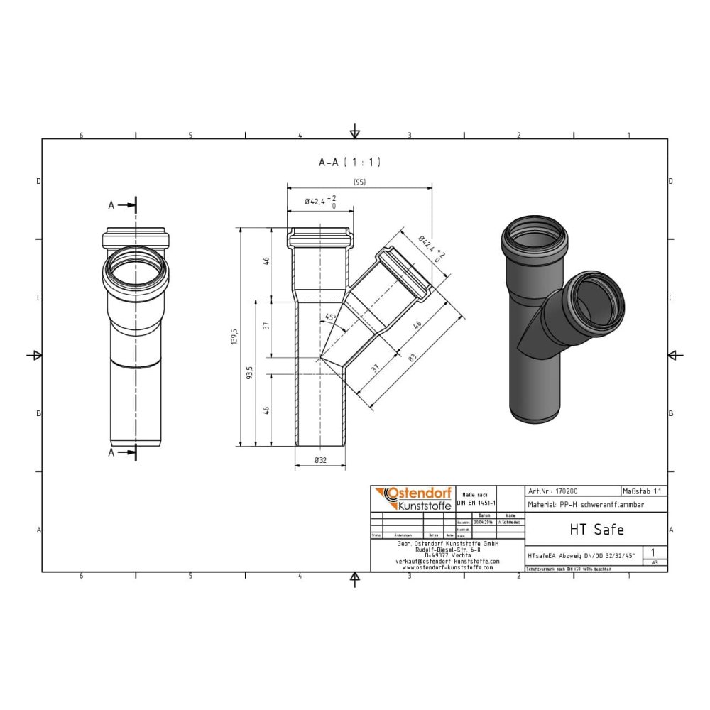 HTsafeEA Abzweig DN/OD 32/32    45 Grad