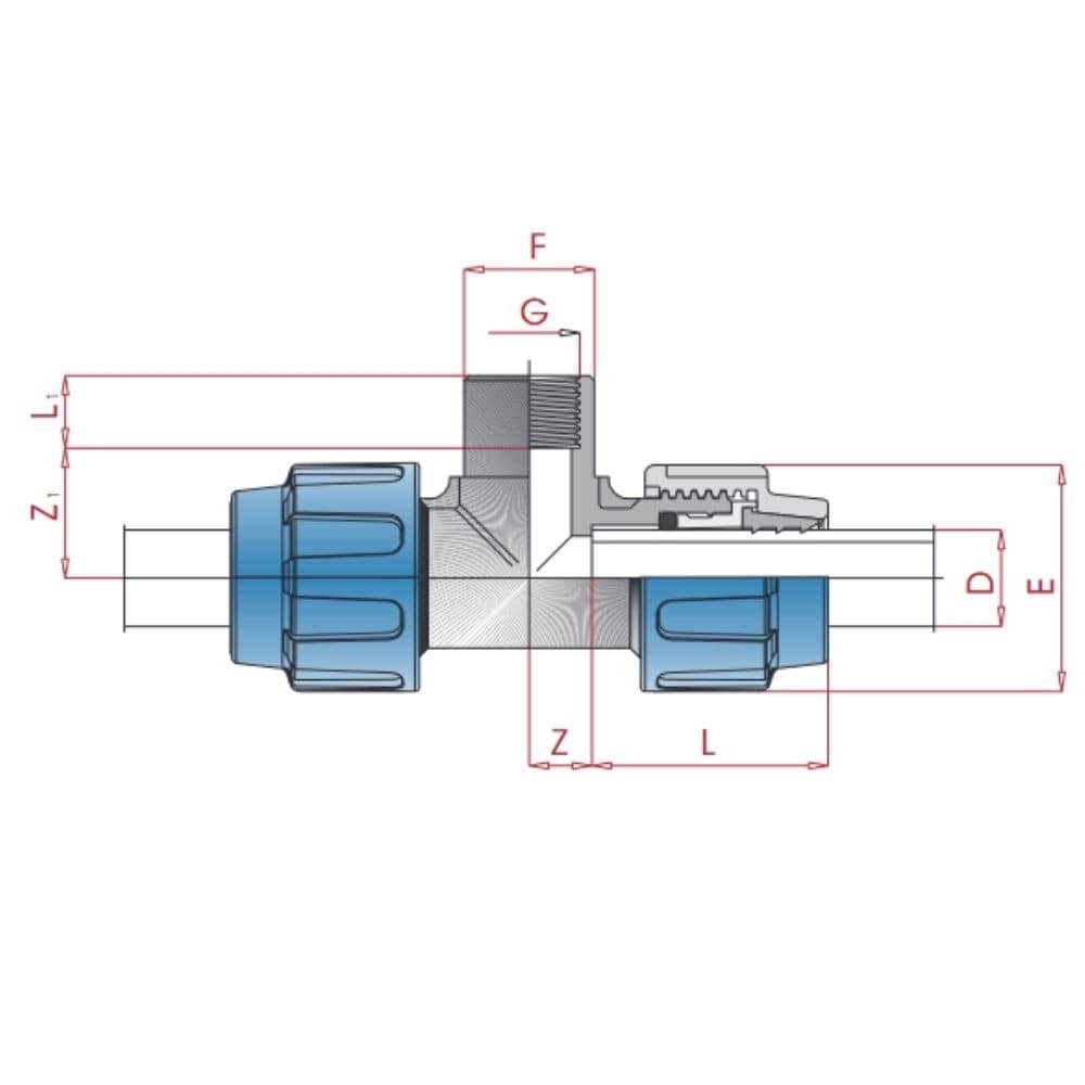 PP PE Rohr Verschraubung T-Stück 32 x 3/4" IG x 32