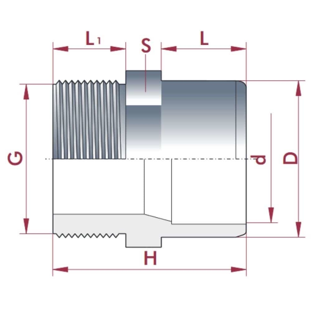 PVC-U Übergang Muffe x AG 40-32mm x 1 1/4" PN10