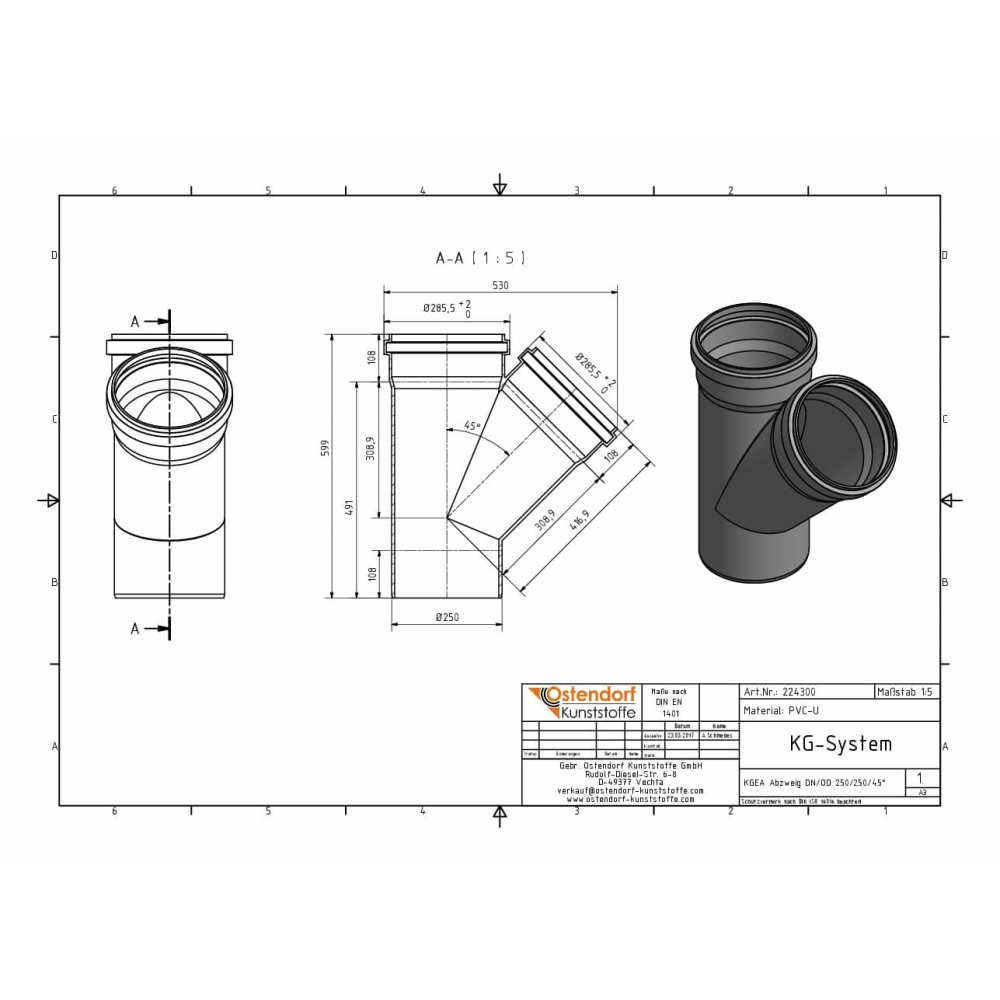 KGEA Abzweig DN/OD 250/250   45 Grad-1