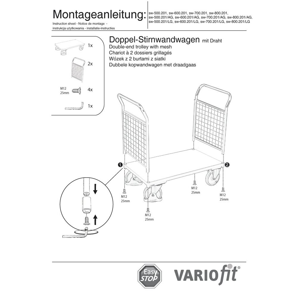 Doppel-Drahtgitter Stirnwandwagen 500 kg Typ XL + EasySTOP-0