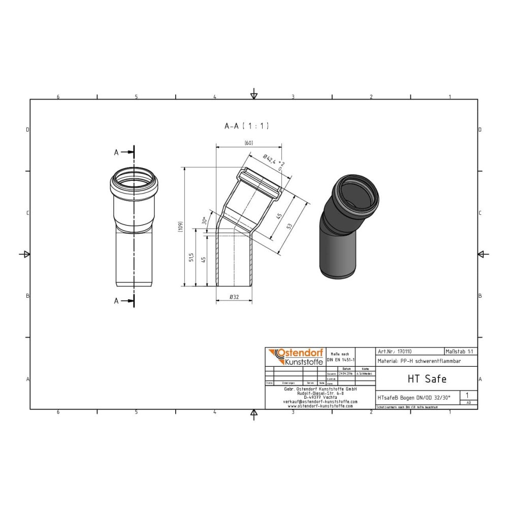 HTsafeB Bogen DN/OD 32    30 Grad-1