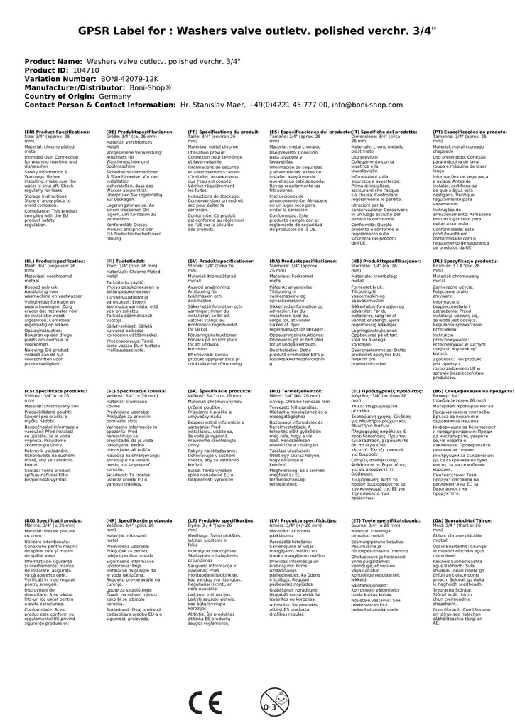 Waschgeräte Ventil Auslaufv. poliert verchr. 3/4"-2