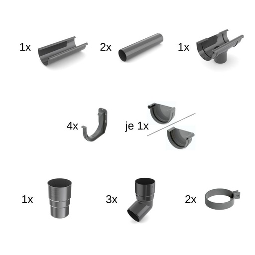 [BONI-61-024E-SET2] Set Regenrinne 2m graphit System 100