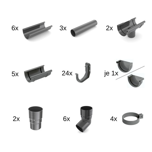 [BONI-62-024E-SET12] Set Regenrinne 12m graphit System 125