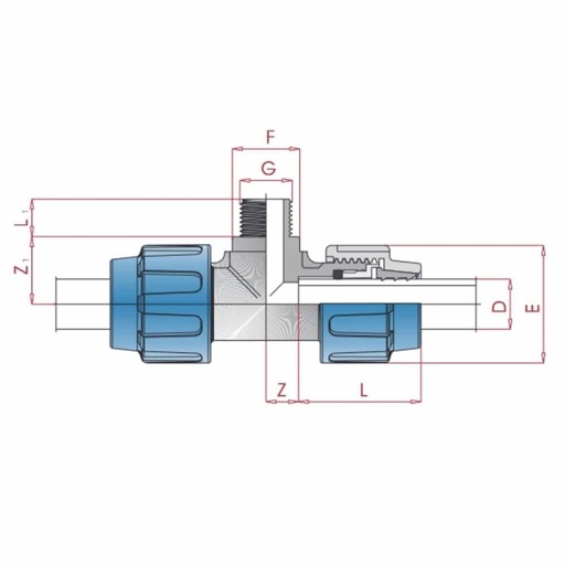 [BONI-01538K] PP PE Rohr Verschraubung T-Stück 20 x 3/4" AG x 20